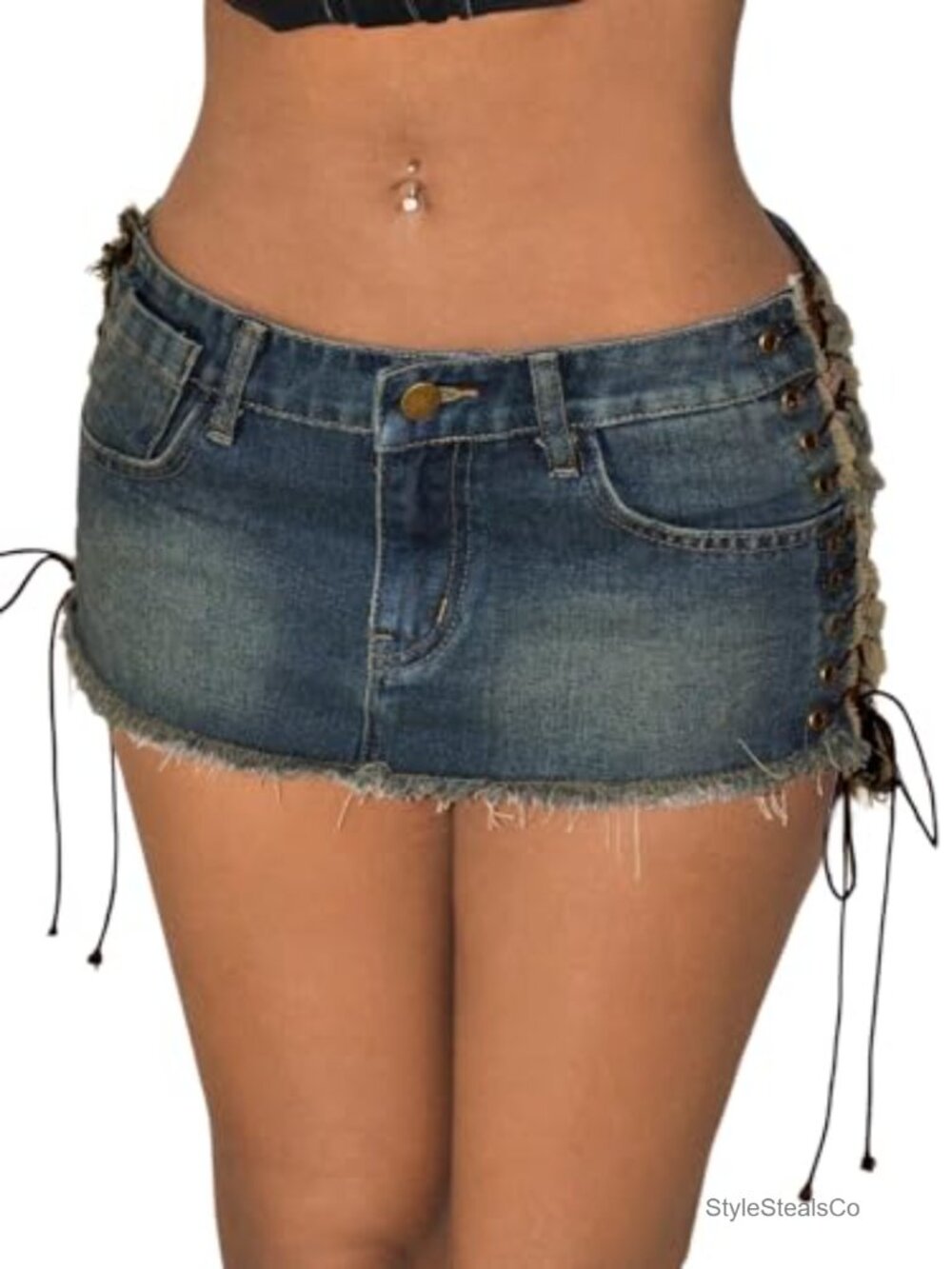 Women's Low Rise Frayed Hem Denim Mini Skirt Y2k Bodycon